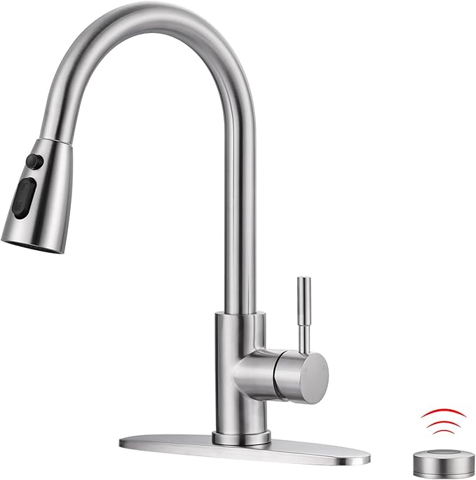 Touchless Kitchen Faucet Stainless Steel: WOWOW Mobile Motion Sensor Kitchen Sink Faucet with Sprayer, Automatic Smart Kitchen Faucet for Sink 1 or 3 Hole, Brushed Nickel