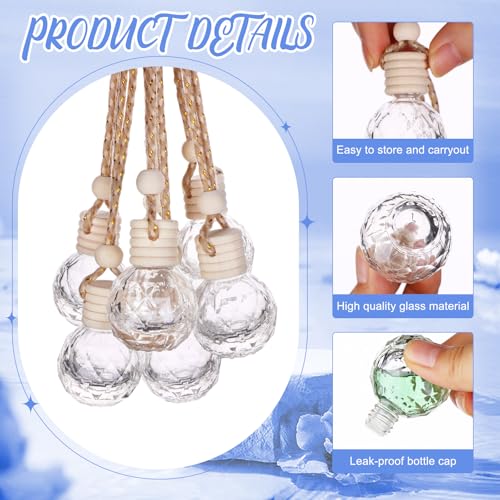 60 Pcs Hanging Car Air Freshener Car Diffuser Bottle Empty Glass Perfume Bottles Air Freshener Diffuser Bottle Pendant for Essential Oils Fragrance Aromatherapy Ornament Decor (60 Count)