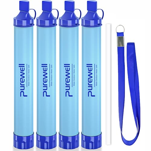 Outdoor Water Filter Personal Water Filtration Straw Emergency Survival Gear Water Purifier for Camping Hiking Climbing Backpacking (4 Count)