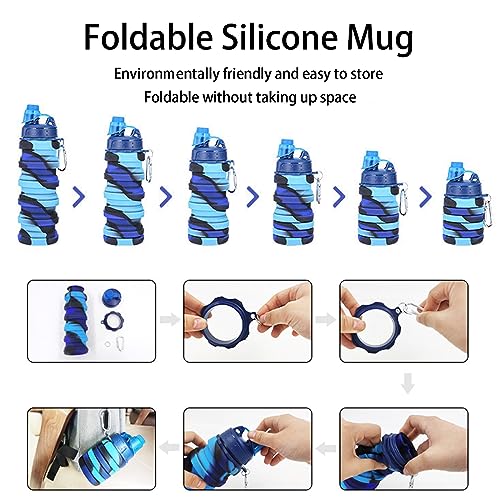 Collapsible Water Bottles Two Pack Travel Sports Portable Sport Water Bottle comes with mountaineering Buckle 500ml silicone Water (2 Count)