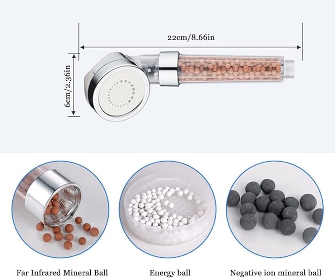 Negative Ions Shower Heads, Filter for Hard Water, with Douche Nozzle, Removable, High Pressure, Bathroom Accessories for SPA,Home and Gym