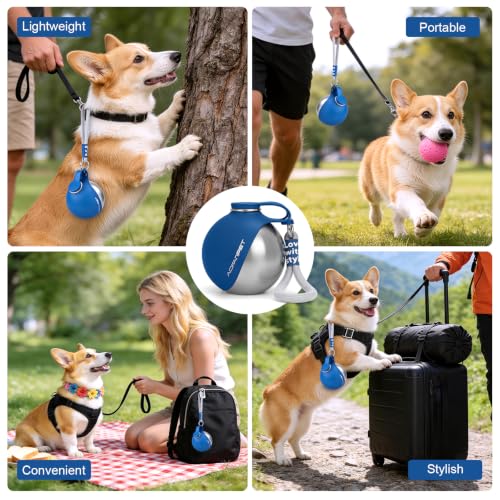 Portable Dog Water Bottle 10oz Stainless Steel Travel Dog Water Dispenser with Bowl No