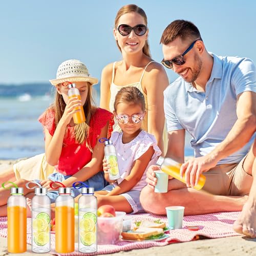 20 Pcs Reusable Clear Water Bottles Bulk with Stainless Steel Leak Proof Lids Sports Bottles with Nylon Camying Strap for Party Gift Water Milk Smoothie Juice Beverage