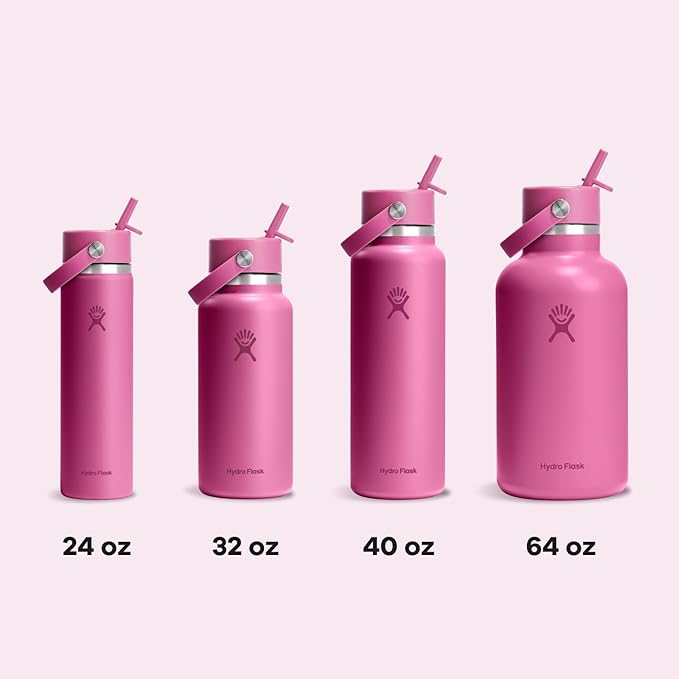 Hydro Flask Water Bottle - Insulated Stainless Steel - Wide Mouth Flex Straw Lid, Non Spill, Leakproof and Refillable in 24 Oz Reef Pink