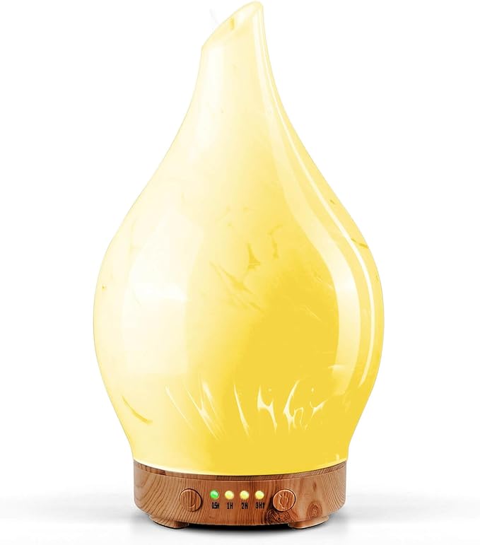 Porseme 150ml Essential Oil Diffuser Glass Color Changing Aroma Air Diffusers Aromatherapy Ultrasonic Cool Mist Humidifier 6 Running Hours Waterless Auto-Off for Sleeping Yoga Office Spa (White Wave)