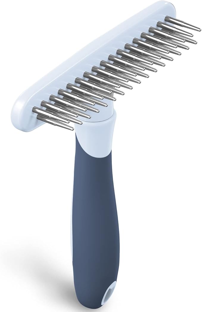 Dog rake deshedding dematting Brush Comb - Undercoat rake for Dogs, Cats, matted, Short,Long Hair Coats - Brush for Shedding, Double Row Stainless Steel pins - Reduce Shedding by 90% (Haze Blue) - AquaVibe