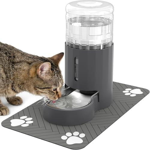 Cat Water Dispenser with Placemat and Stainless Steel Bowl