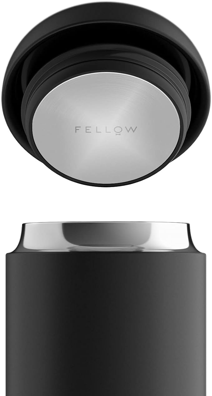 Fellow Carter Coffee Mug 16 oz For Travel - Wide Mouth Vacuum-Insulated Stainless Steel Tea and Coffee Tumbler with Ceramic Interior - Matte Black