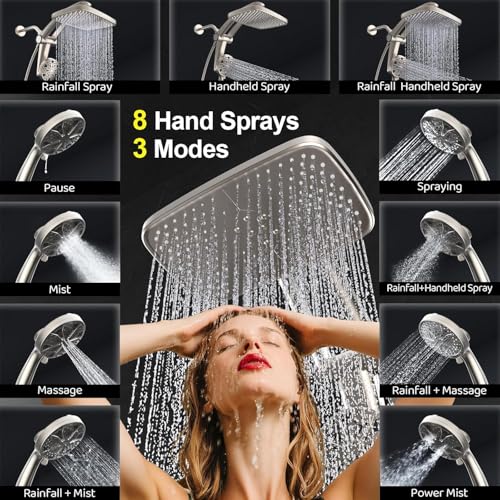 12 Inch High Pressure Rain Shower Head with Handheld Spray Combo