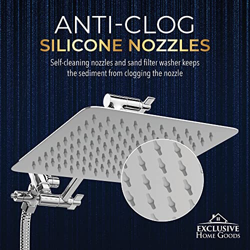 All Metal Shower Head 8" Dual Square Shower Head With Handheld Wand 71in Hose Set