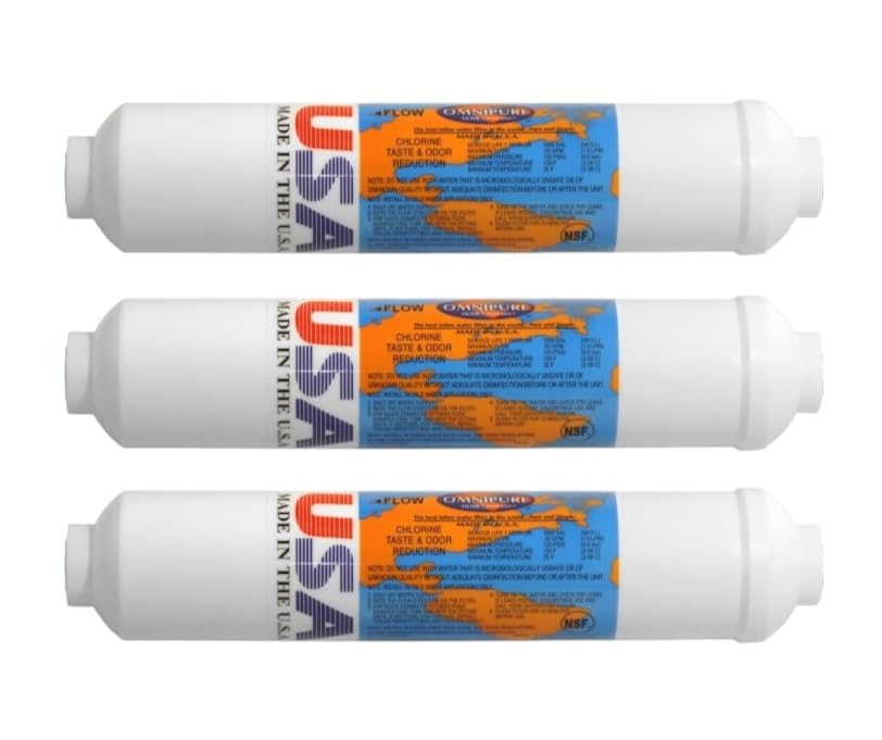 Omnipure 3-Pack Inline GAC and Phosphate Scale Inhibitor Filter (SCL10-B) for Undersink Water Filter and Reverse Osmosis Systems (3 Count)
