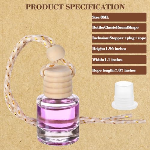 50Pcs Hanging Car Air Freshener Diffuser with Wooden Caps 8ML Empty Clear Car Diffuser Bottles Hanging Glass Essential Diffuser Oil Fragrance Perfume Pendant Glass Vial (50 Count)