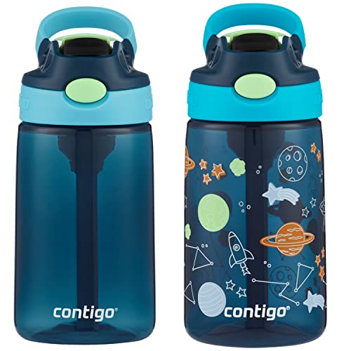 Kids Water Bottle with Redesigned AUTOSPOUT Straw 14oz. 2 Pack Blueberry and Blue Raspberry & Blueberry and Blue Raspberry with Cosmos