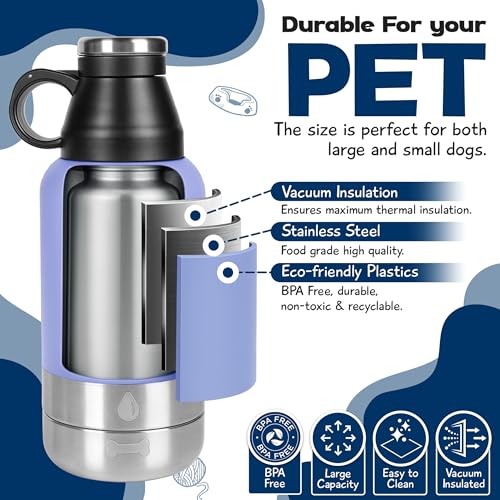 Portable Dog Water Bottle with 2 Removable Water Bowls for Dogs