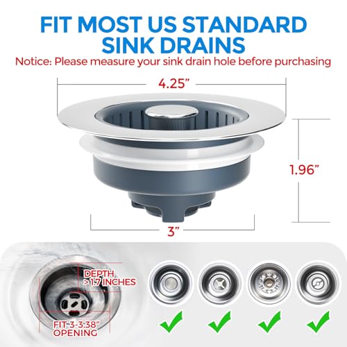3 in 1 Kitchen Sink Stopper Strainer Basket Pop (2 Count)
