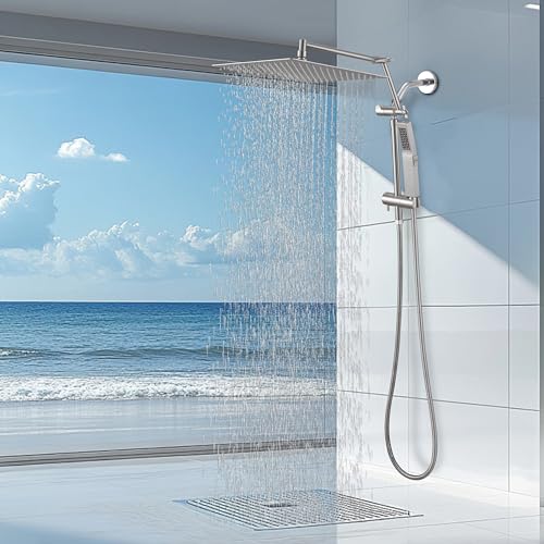 All Metal 10 Inch Rain Shower Head with Handheld Spray Combo