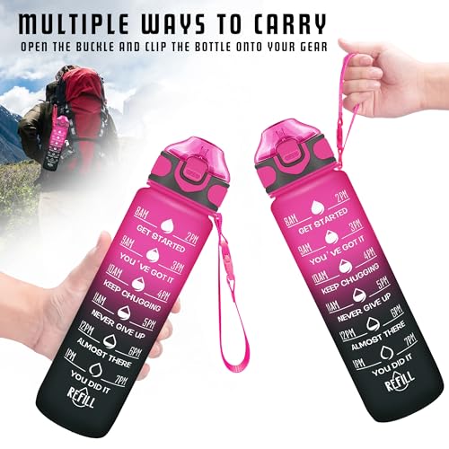 32 oz Drinking Water Bottle with Times to Drink and Straw