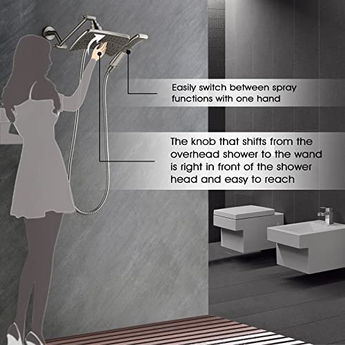 High Pressure Shower Head Combo with Two Spray Setting Fixed Shower Head and Two Spray Settings Handheld Shower Head with Grey Face