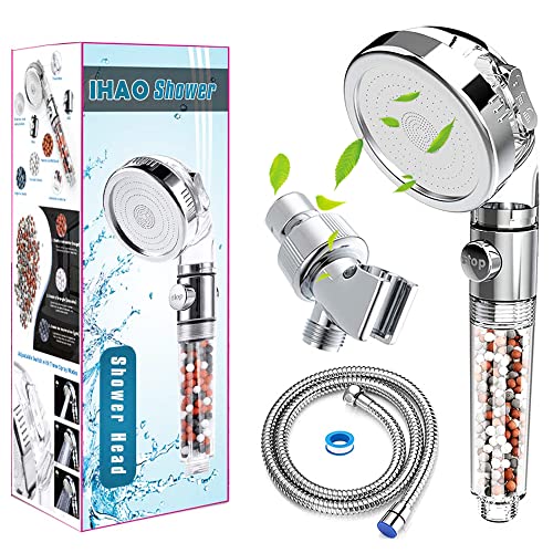 Filter Showerhead with Bracket Metal Hose High Pressure Handheld Shower Purifying Hard Water Softener Chlorine Flouride Filter Multi Modes Changeable Shower head Fresh Dry Skin & Hair Loss