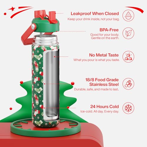 Christmas Insulated Water Bottle with Straw