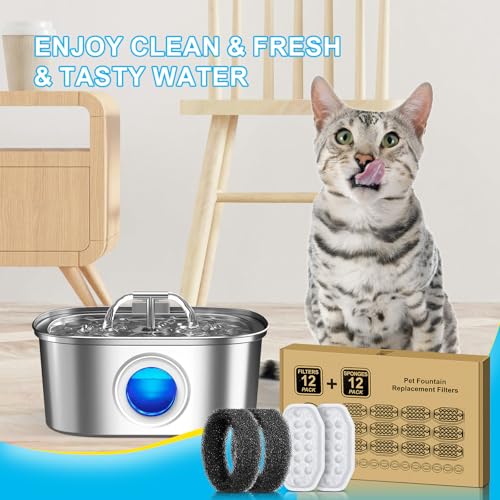 24 Pcs Cat Water Fountain Filters for Rellaty & Neareal Pet Fountains (12 Count)