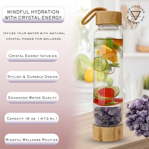 Gem Infused Amethyst Glass Water Bottle