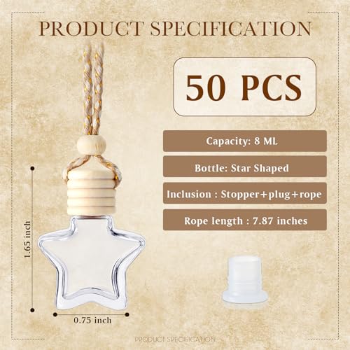 50 Pcs Hanging Car Air Freshener Car Diffuser Bottles Empty Glass Perfume Bottle Freshener Diffuser Bottle Pendant for Essential Oil Fragrance Aromatherapy Ornament (50 Count)