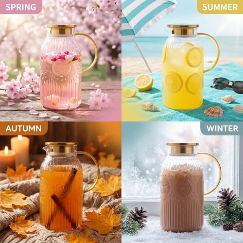 Glass Pitcher with Lid 68oz 2L Vintage Water Carafe Beverage 1Pack