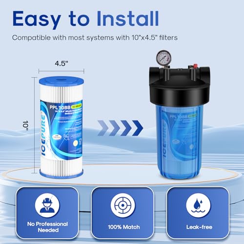 50 Micron 10" x 4.5" Whole House Extra Coarse Pleated Sediment Filter for Well Water