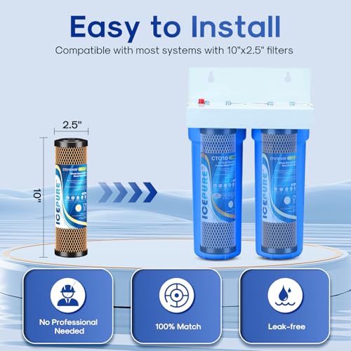 2 Stage 1 Micron 2.5" x 10" Whole House Water Filter Cartridge Kit with Activated Carbon Block Filter and KDF (2 Count)