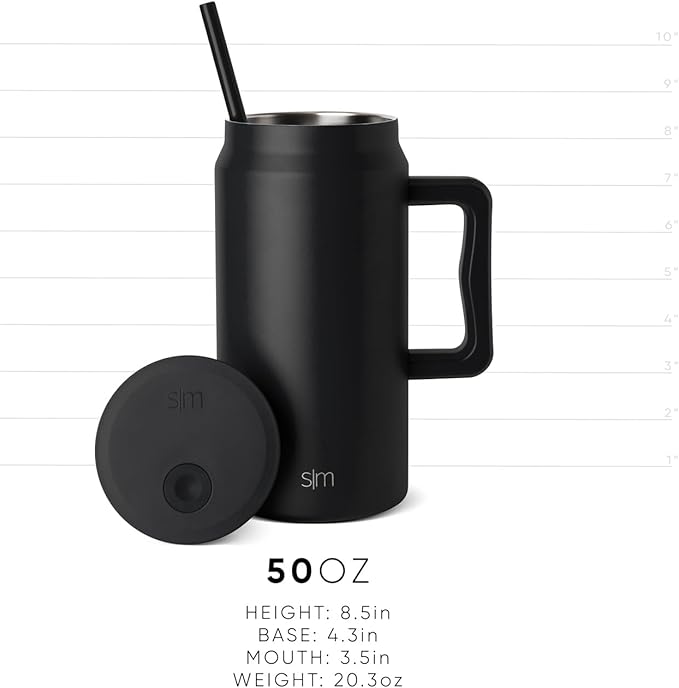 Simple Modern 50 oz Mug Tumbler with Handle and Straw Lid | Reusable Insulated Stainless Steel Large Travel Jug Water Bottle | Gifts for Women Men Him Her | Trek Collection | 50oz | Graphite