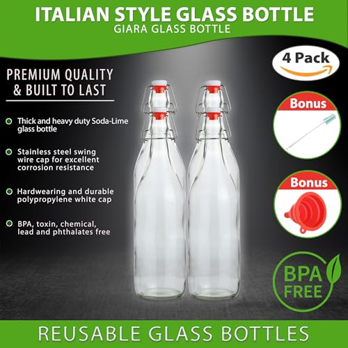 Flip Top Glass Bottle [1 Liter (4 Count)