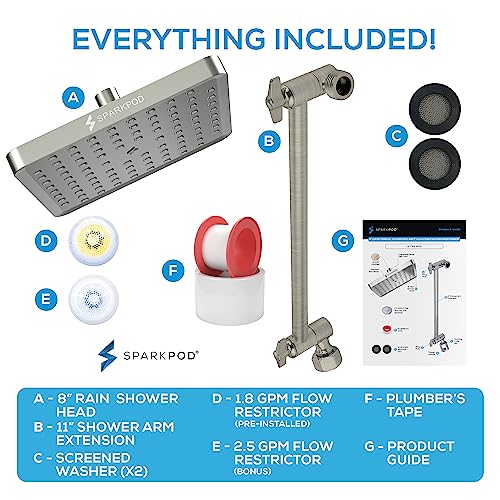 8" Square Rain Shower Head with 11" Shower Arm