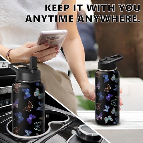 18oz Butterfly Water Bottle with Handle and Flip Straw