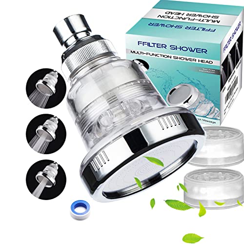 2 in 1 Vitamin C Filtered Fixed Shower Head High Pressure Purifying Hard Water Softener Chlorine Flouride Filter Multi Modes Changeable Showerhead Fresh Dry Skin & Hair Loss