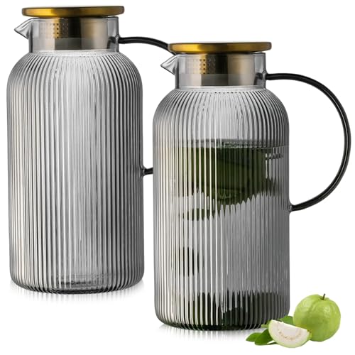 2 PACK Glass Pitcher with Lid (2 Count)