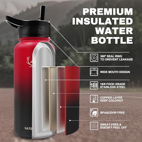 32 oz Insulated Water Bottle with Carrier Bag & 3 Lids
