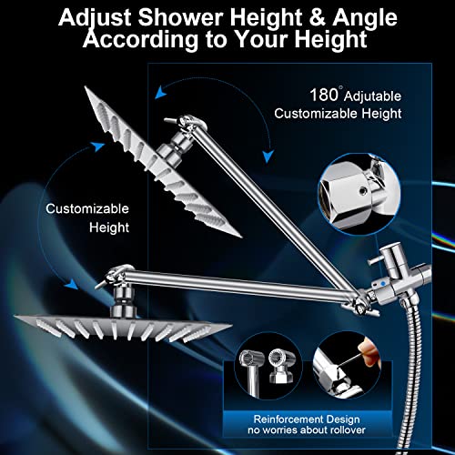 Modern 12" Large Square Rain Showerhead with 5 Modes Handheld Showerhead Combo