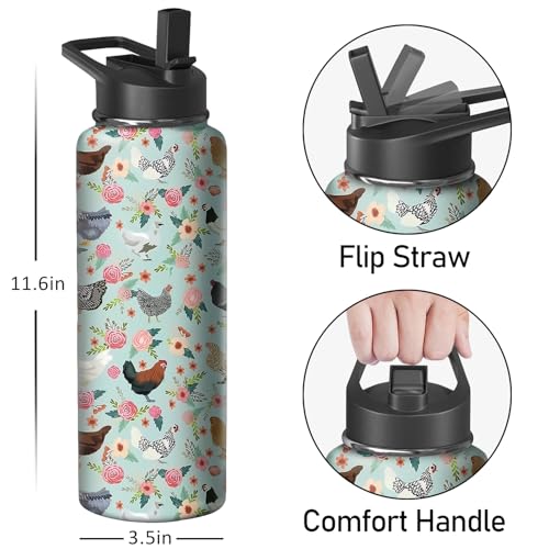 40oz Chicken Water Bottle with Handle and Flip Straw