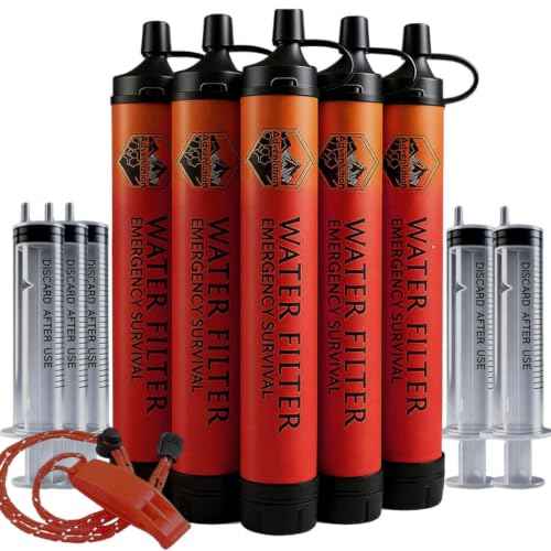 5 Pack Personal Water Filter Straw with Emergency Whistle (5 Count)