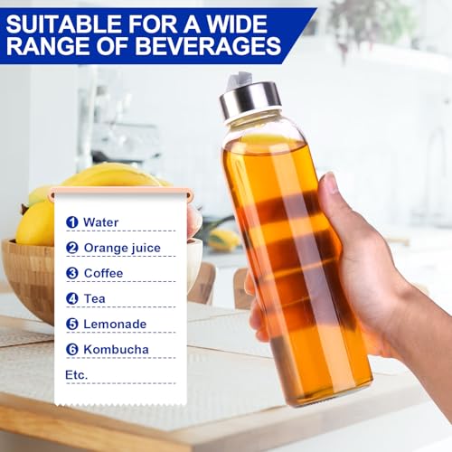 3 Packs Glass Water Bottles with Lid (3 Count)