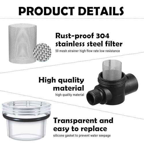 3 Pcs Water Pump Strainer Filter Set Include Twist on Pipe Filter and Extra 50 Mesh Stainless Steel Screen (3 Count)