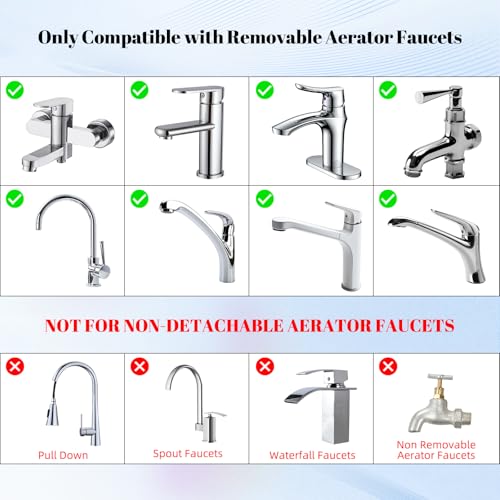 NSF/ANSI/CAN 61 Certified Dual-function Faucet Aerator, CUPC Certification Big Angle Rotate Kitchen Sink Aerator 360 Degree Swivel Sink Sprayer Attachment-55/64 Inch Female Thread-Chrome