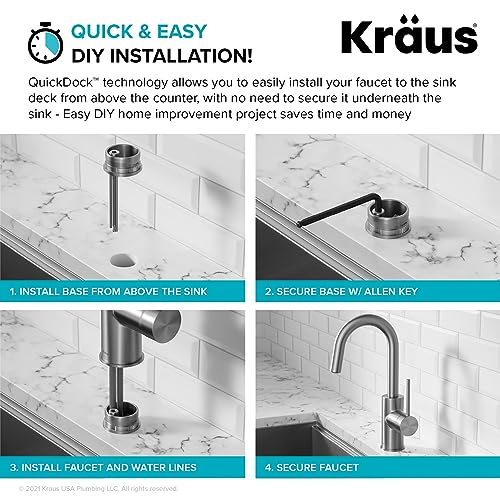 Oletto Single Handle Kitchen Bar Faucet with QuickDock Top Mount Installation Assembly in Matte Black