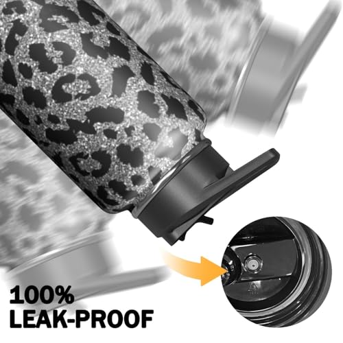 32oz Leopard Water Bottle with Handle and Flip Straw