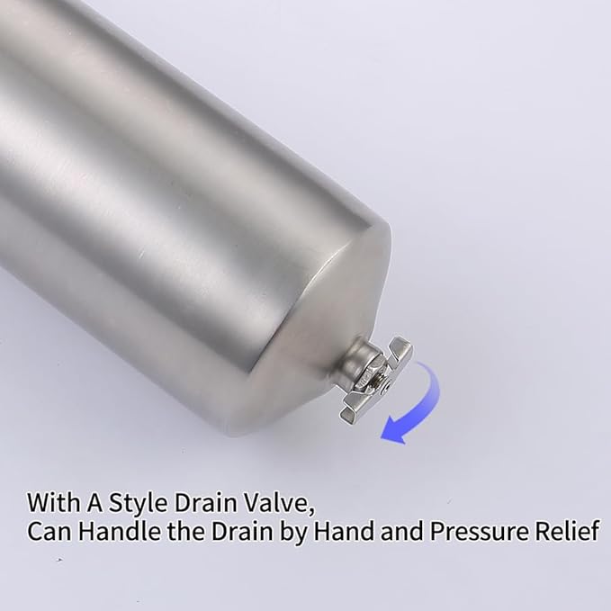 Amwater NSF/ANSI 42 Stainless Steel Whole House Water Filter Housing, 20" x 2.5" Sediment Water Filter System for Heavy Duty, Well & City Water, 1" NPT Port, Drain Valve Style A