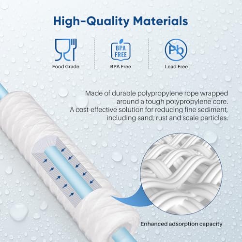 5 Micron 10"x2.5" Whole House String Wound Sediment Filter for Well Water (6 Count)