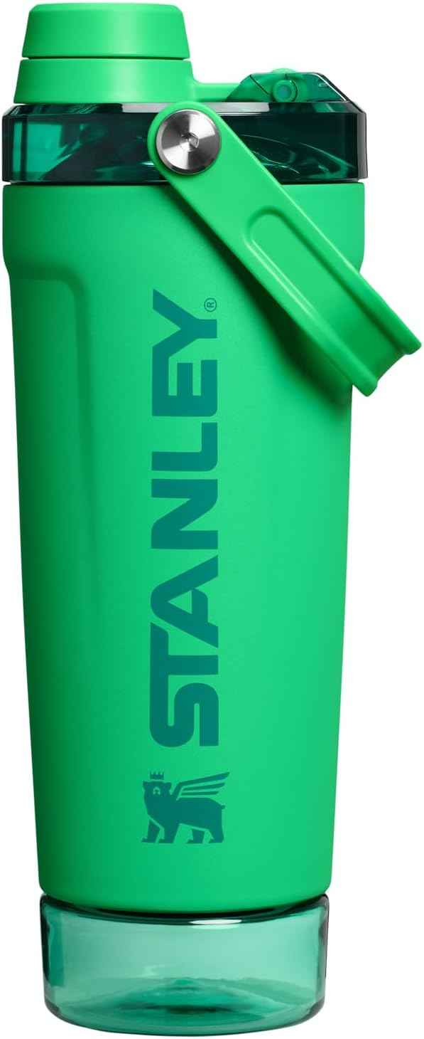 STANLEY Vitalize Shaker Bottle 20 oz | Leakproof Insulated Stainless Steel Shaker Cup | Base Storage and Twist On Fast Flow Lid | Protein Shakes and Pre Workout Powder | BPA-Free | Meadow