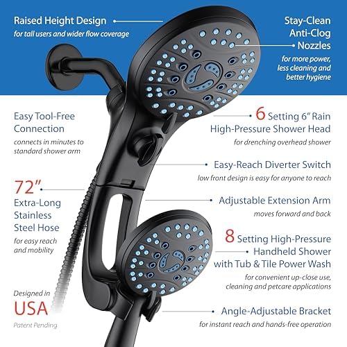 AquaCare 50 mode High Pressure Shower Head Combo with Arm & Dual Power Wash