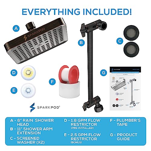 6" Square Rain Shower Head with 11" Shower Arm